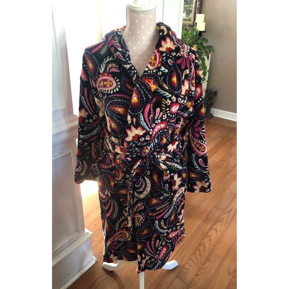 Painted Paisley Hooded Robe - Black/Multi - Picture 1 of 8
